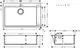 Edelstahlspüle von Hansgrohe mit rechteckiger Form, maßgenauen Schnittstellen und Abmessungen, einschließlich Abflussöffnung als Teil des Designs.